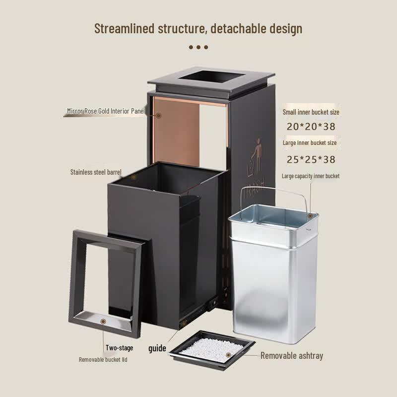 HNYH Large Stainless Steel Hotel Trash Can with Ashtray