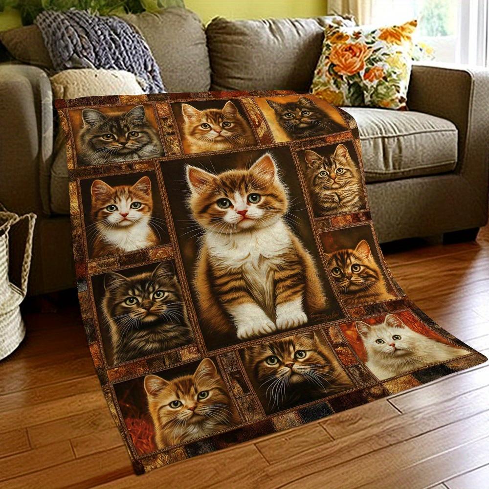 Katzenliebhaber Flanelldecke - Weiche Überwurfdecke für Nickerchen/Reisen, Süßes Katzenmotiv Geschenk, Gemütliche Heimdeko für Haustierbesitzer, Maschinenwaschbar