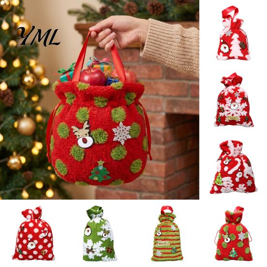 Fluffy Candy Apples Containers Christmas Plush Gift Bag with Drawstring, Soft Santa Sack for Bags Presents, Reusable Holiday Wrapping Pouch Xmas Party