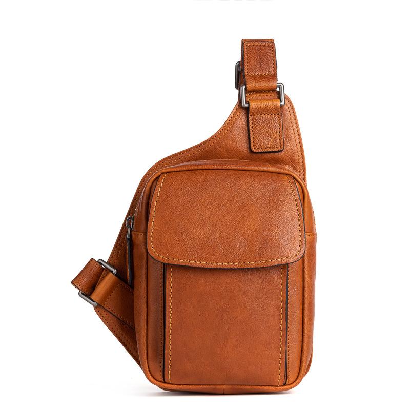 

Convenient Baotou Layer Tree High Vegetable Tanned Cowhide Retro Casual Men s Chest Bag Diagonal Backpack коричневий