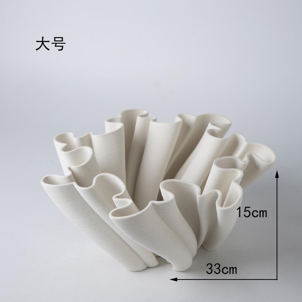 Modern Artificial Flowers Decorative Floral Arrangement Desk Decoration Flower Bud Shape Vases Creative Wrinkled Ceramic Vase