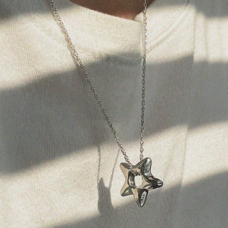 Simple Trendy Star Hollow Choker Necklace Pendant Neck Jewelry Accessories Women Men's Party Chain Necklace