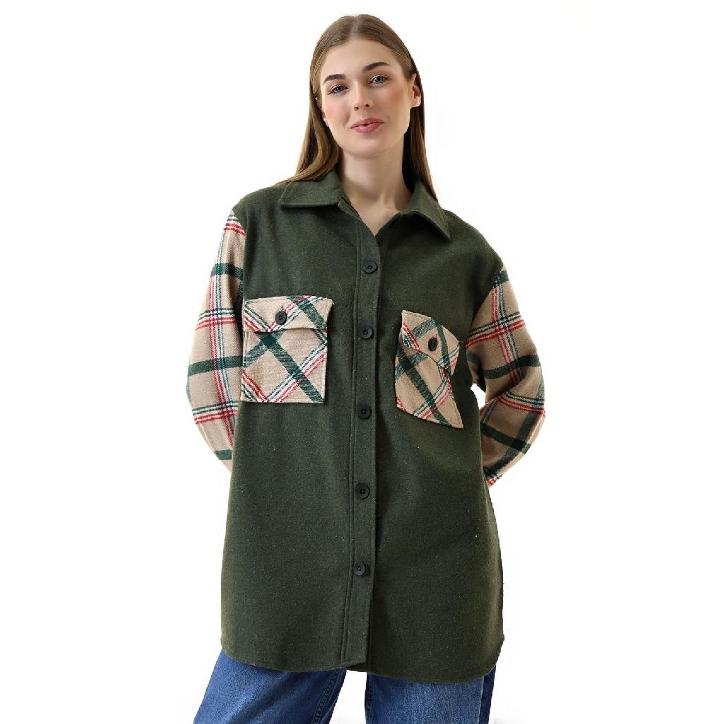 Grau-rosa kariertes Oversize-Holzfällerhemd für Damen