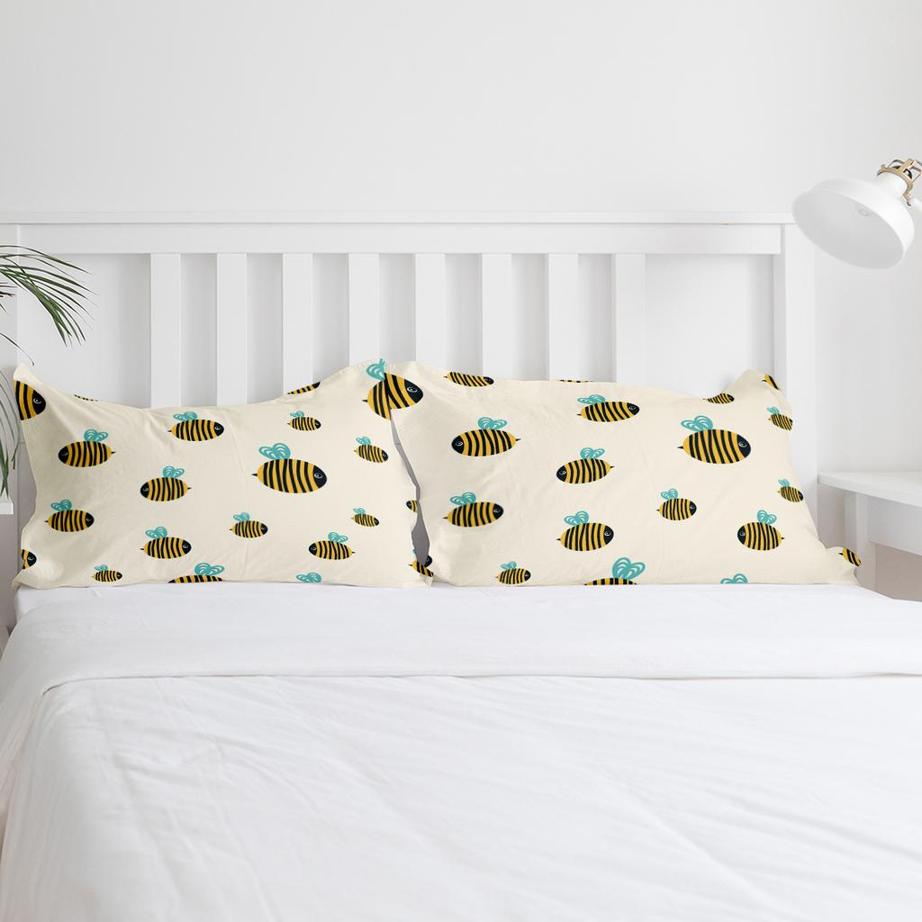 Tier Gelbe Biene Gestreiftes Herz Bettwäsche Set 3tlg. Bettbezug Kissenbezug Kinder Erwachsene Steppdeckenbezug Doppelbett Set Heimtextil