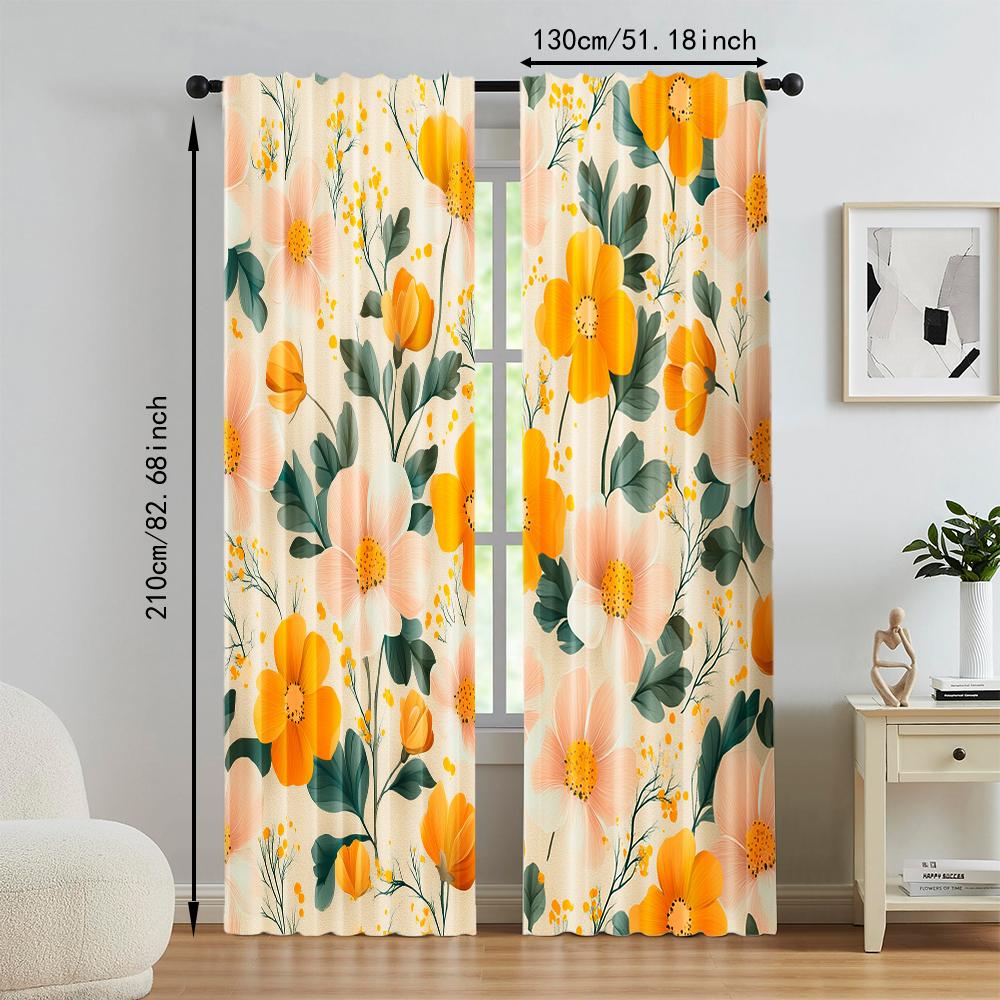 Set Of 2 Versatile Polyester Transparent Curtains Home Decoration Vibrant Yellow Watercolor Floral Use Bedrooms Curtain Perfect For Bedroom Decor