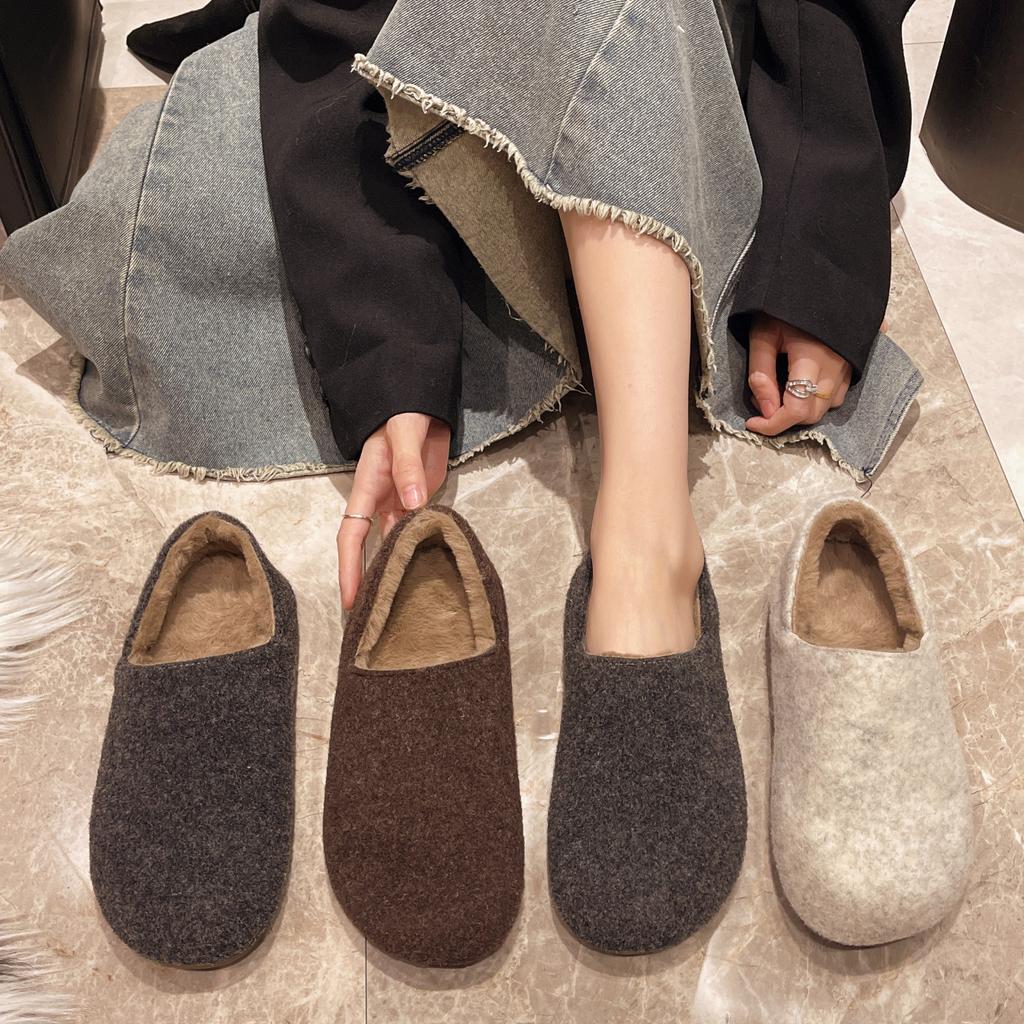 Mao Mao slippers women's winter and autumn Mao Mao slippers flat-bottomed comfortable half slippers women's cotton shoes versatile velvet single shoes