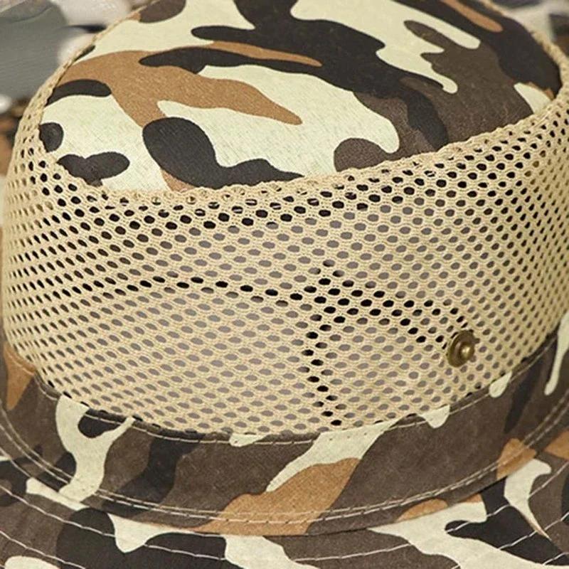 Outdoor Fishing Hat Wide Brim Man Breathable Mesh Fishing Cap Beach Hats Camouflage Sun Uv Protection Shade Hat Gardering Hat