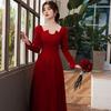 Autumn and Winter Toast Dress Bride Red High Sense Engagement Long Sleeve Party Wedding Host Evening Dress Annual Meeting