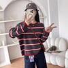 Striped Long-sleeved Pullover Women's Clothing New Autumn and Winter Lazy Style Retro Contrasting Color Knitted Sweater