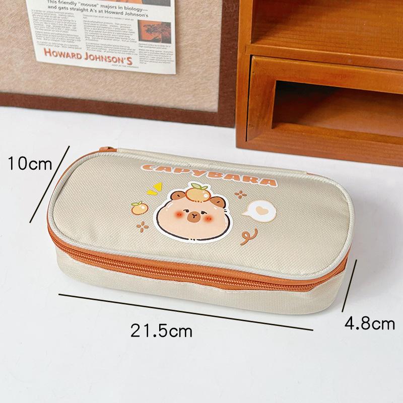 School Supplies Kapibara Canvas Pencil Case Cute Large Capacity Student Simple Pencil  Girl Heart Stationery Box Kawai Gift