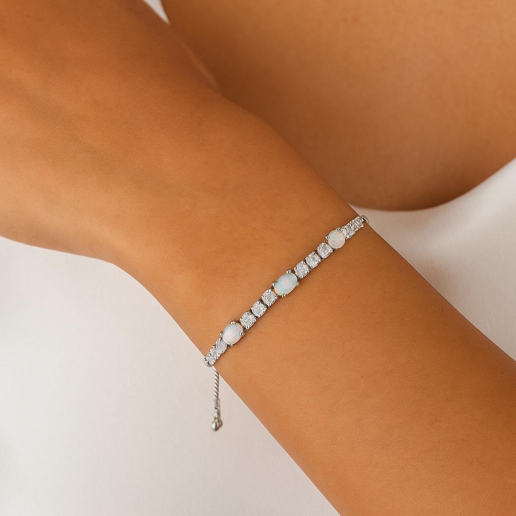 Теннисный браслет с опалом - серебро 925 пробы