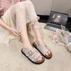 Spring Summer  Girls Soft Wooden Slippers One-piece Strap Flip Flops Trendy Beach Korean Style Double Ring  Sandals