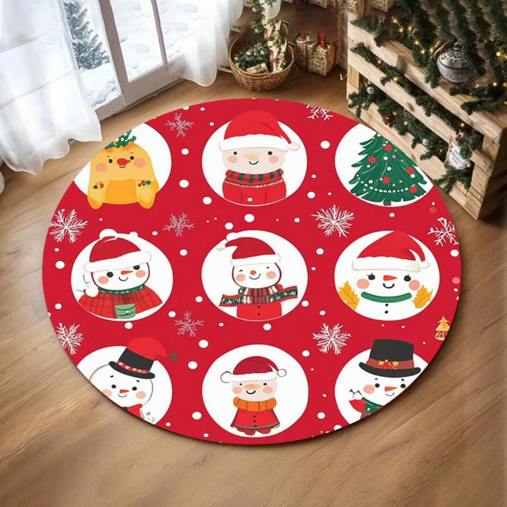 Feiertags-Saisonale Deko Runder Teppich Schneeflocken Baum Design Teppich Rentier Weihnachten Blume Bereichsteppich für Gemütliches Wohnzimmer Schlafzimmerteppich
