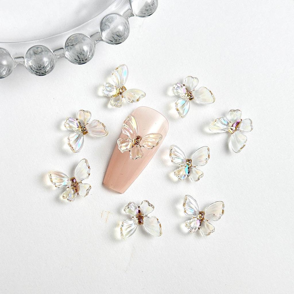 New Trendy Resin Colorful Ice Transparent 3D Fairy Butterfly Nail Art Decorations DIY Wearable Nail Accessories Wholesale
