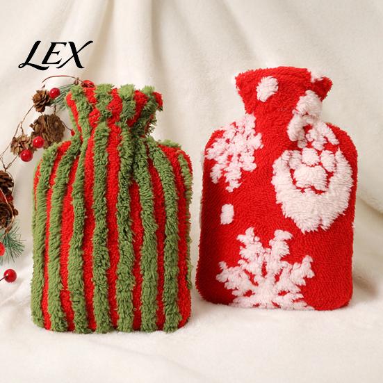 Portable Feet Warming Bag 500/1000/2000ML Christmas Hot Water Bottle, PVC with Plush Cover, Reusable Bottle Long Lasting Heat Retention, Winter