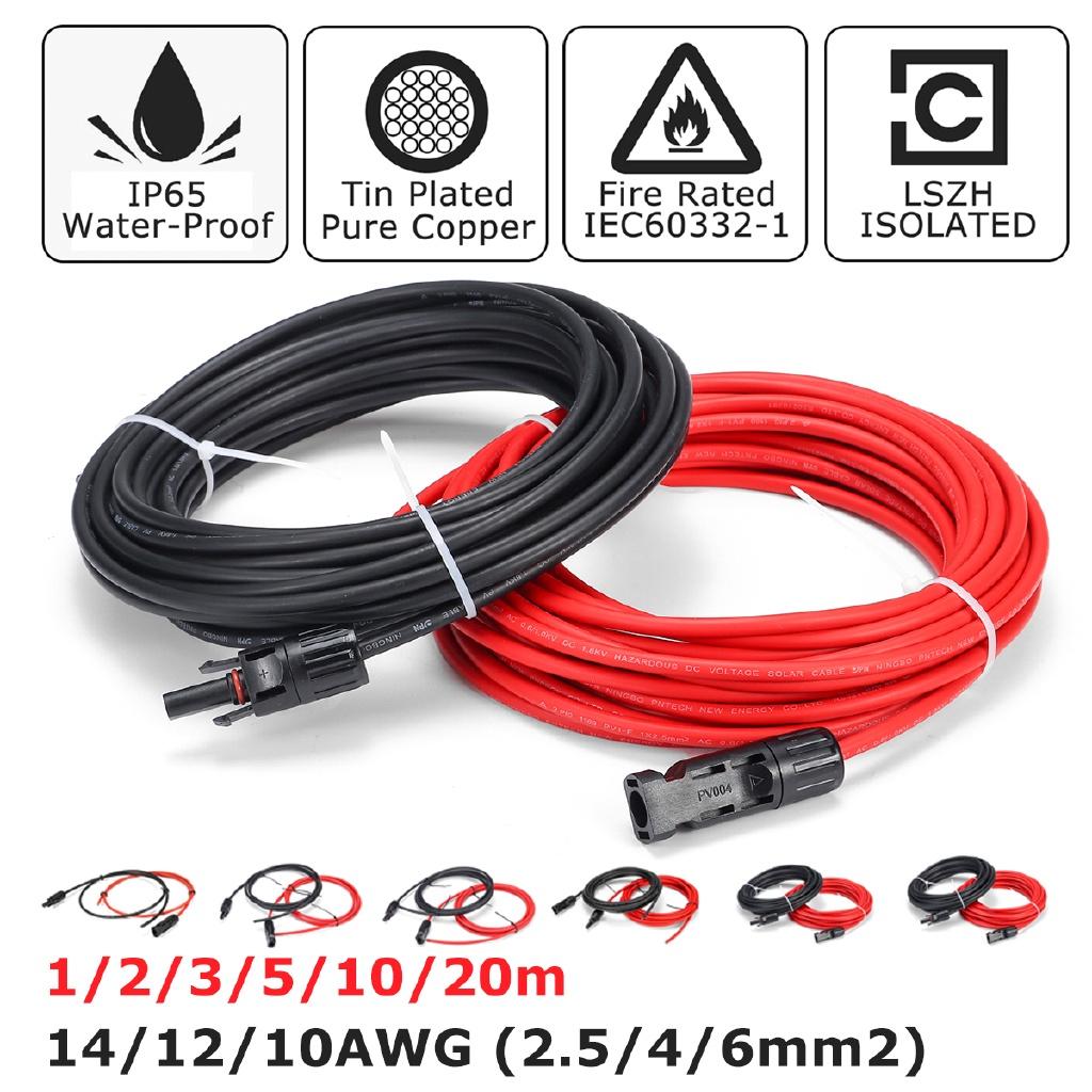 1 Pair Solar PV Cable 2.5mm 14 AWG Solar Panel Extension Cable Copper Wire Black + Red with MC4 Connector