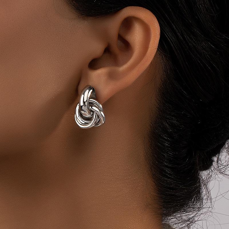 European-American Style Gold Geometric Twist Earrings - Fashionable, Niche Multi-Layer Design