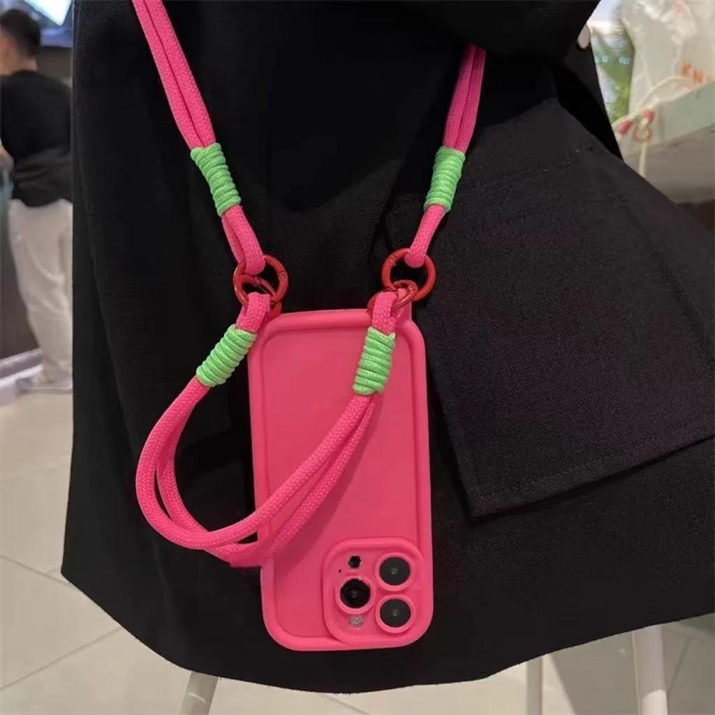 Crossbody Necklace Strap Lanyard Fall protection Phone Case For iPhone 15 16 14 12 11 13 Pro Max XR XS Soft Cover