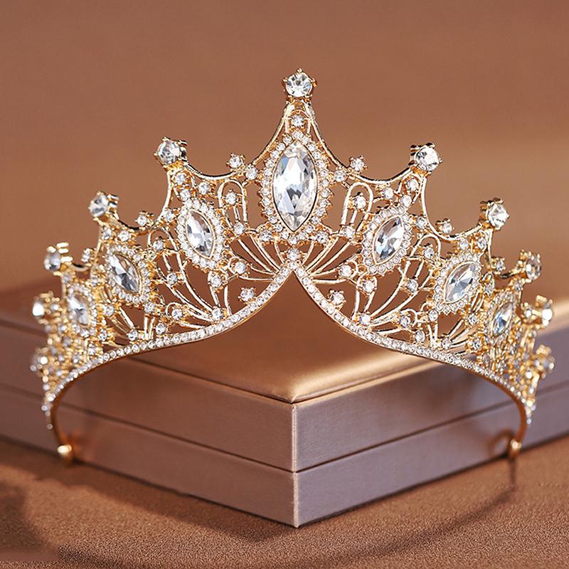 Baroque Gold  Crown Necklace Princess Tiara Headband Queen Birthday Wedding Party Jewerly Set Gift