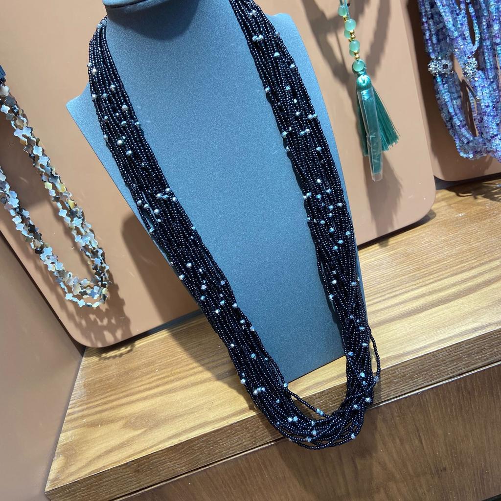 Multi-Layer Black Millet Bead Glazed Beaded Necklace Bohemian Style Stacked Necklace Collarbone Chain Female