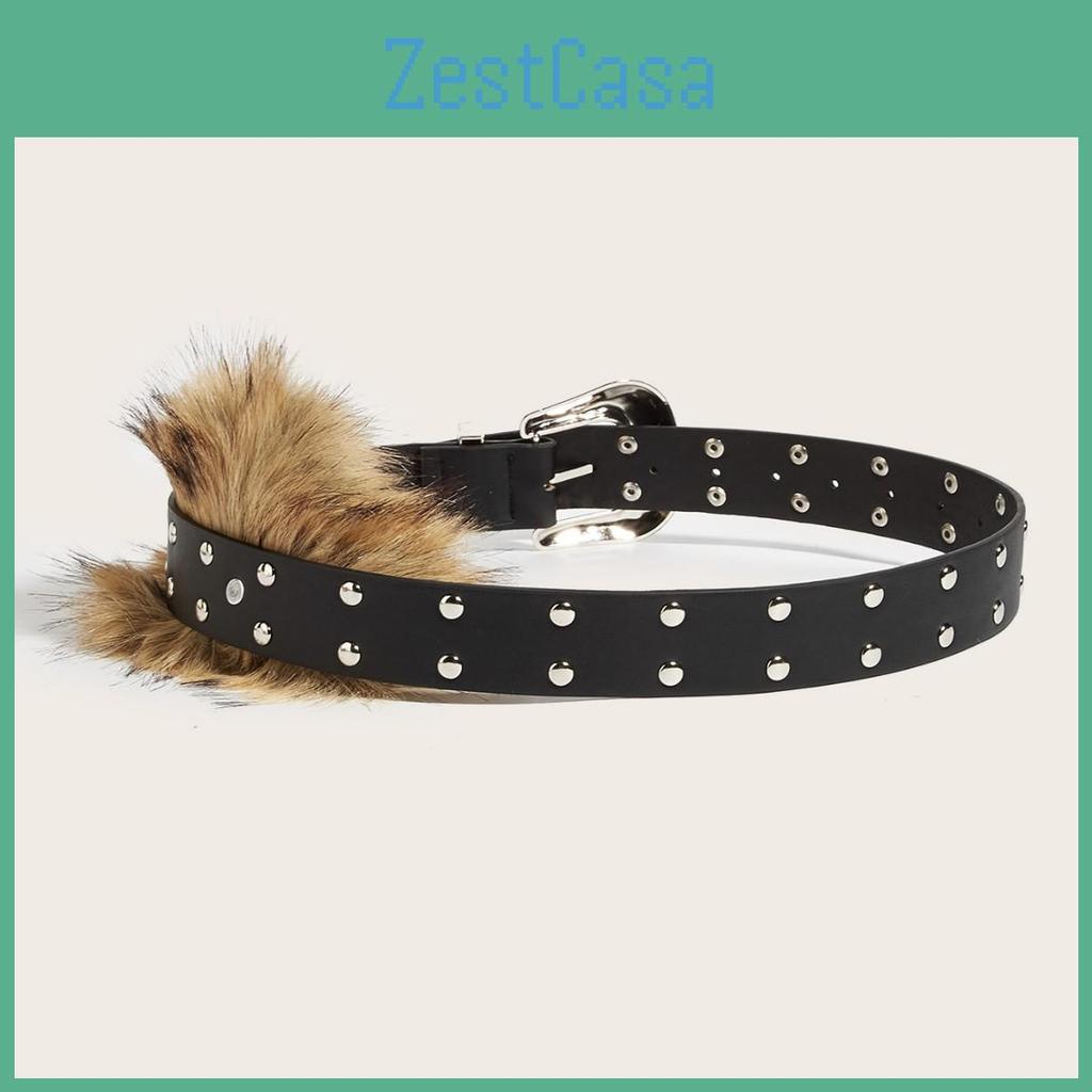 Unique Pu Leather Waist Belt Artificial Fur Design And Carved Needle Buckle For Street Style Fans