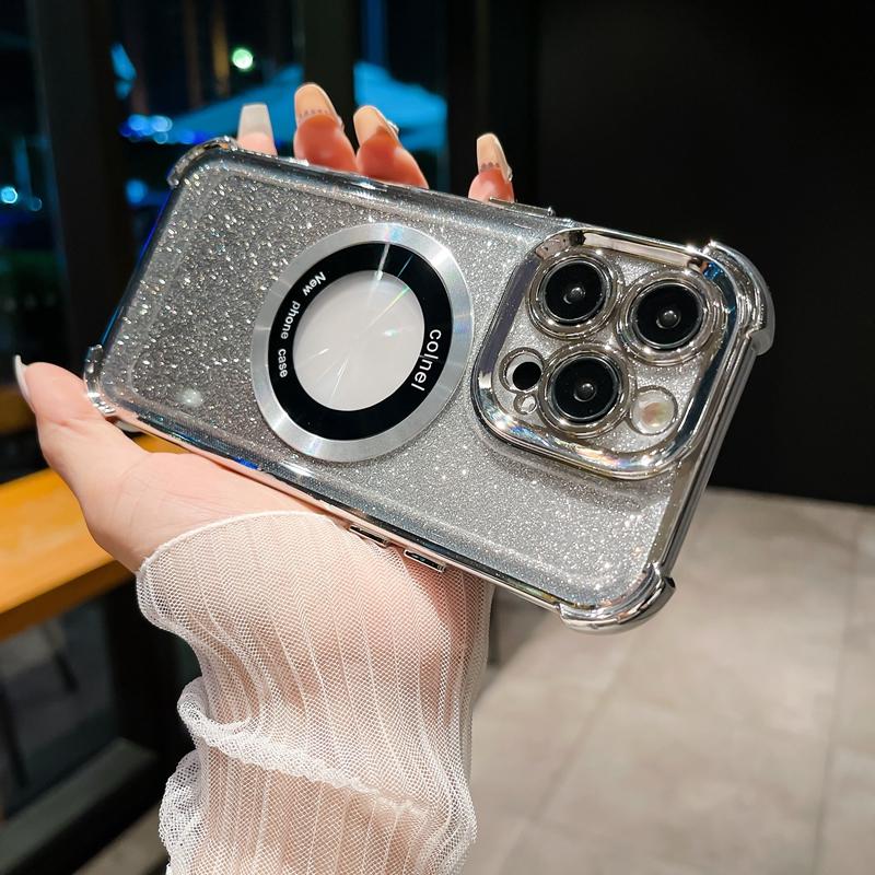 Luxury Wireless Charging Magsafe Glitter Phone Case For iPhone 11 12 13 14 15 16 Pro Max Plus Magnetic Shockproof Bumper Cover