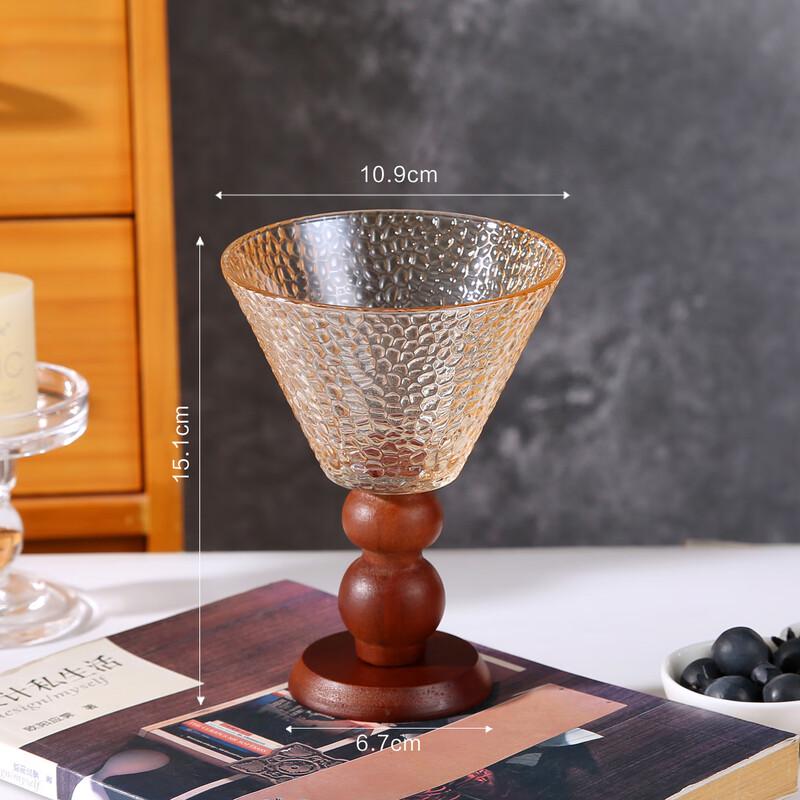 French Retro Hammered Glass Dessert Bowls with Wooden Stand