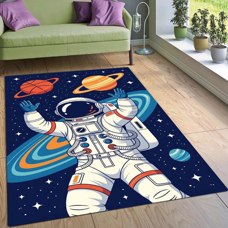 Space Astronaut Basketball Mat, Starry Sky Planet Creative Basketball Mat, Children's Decorative Rug