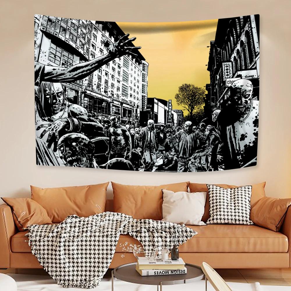 Home Decor Dark Halloween Tapestries Horror Zombie Anime Wall Hanging Carpets Bedroom Or Dormitory Background Party Backdrop