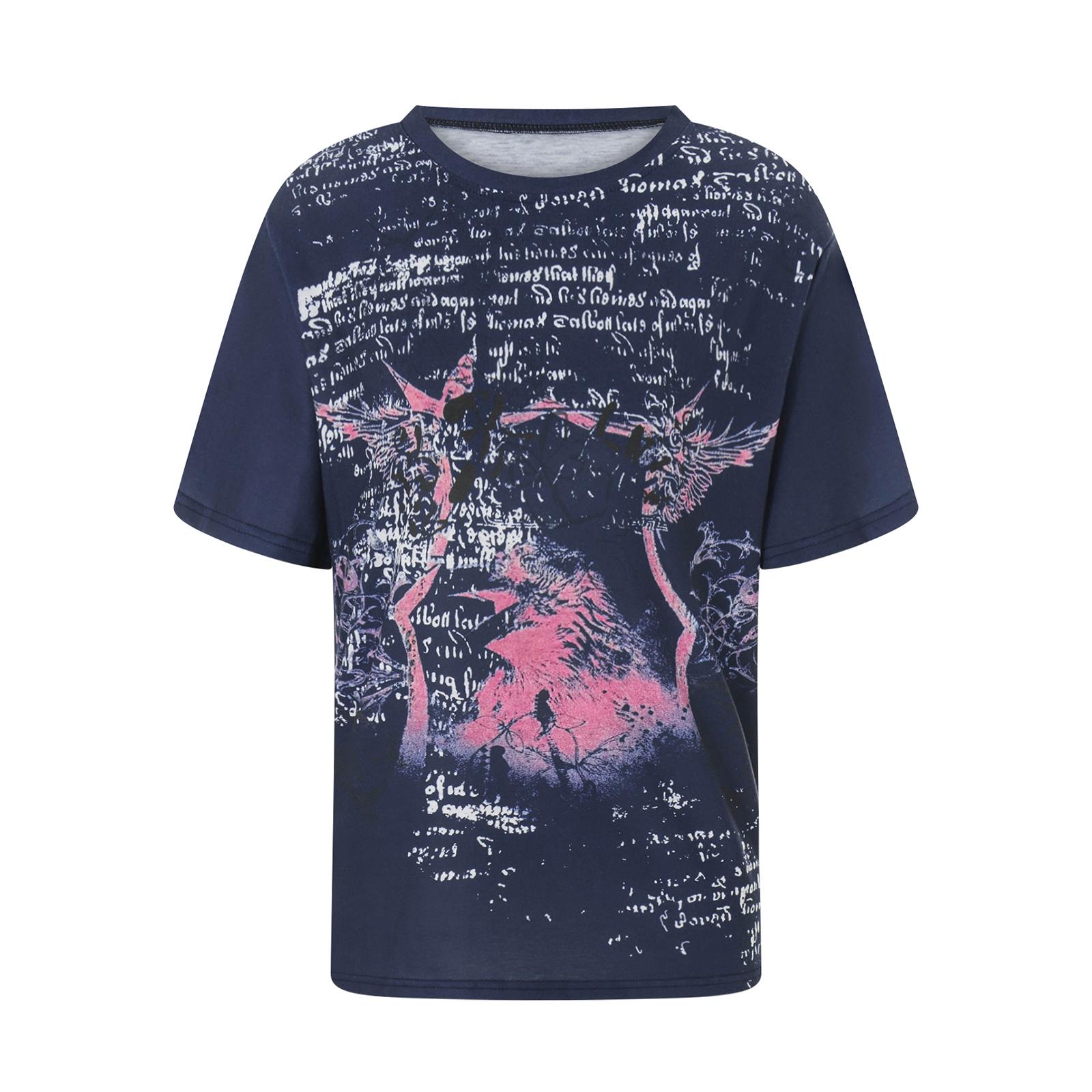 

Женские летние повседневные топы с коротким рукавом и круглым вырезом, свободная футболка со звездами и узорами M