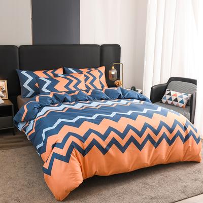 3-teiliges Bettdecken-Set Retro Abstrakt Blau Orange Geometrisch Zickzack Bettbezug, Weiche Textur Bettwäschesets Queen King Doppelgröße