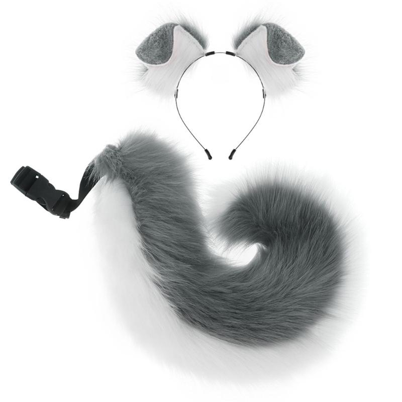 2Pcs Faux Furs Animal Tail Dog Tail Dog Ears Headband Halloween Cosplay Costume Dog Ears Hairband Dog Tail Dog Costumes