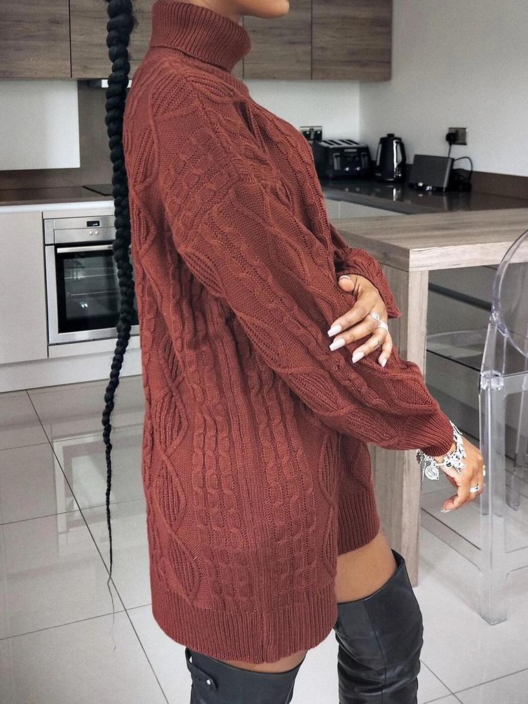 Women's Plus Size Solid Color Loose Knit Sweater - Half-high Collar Pullover