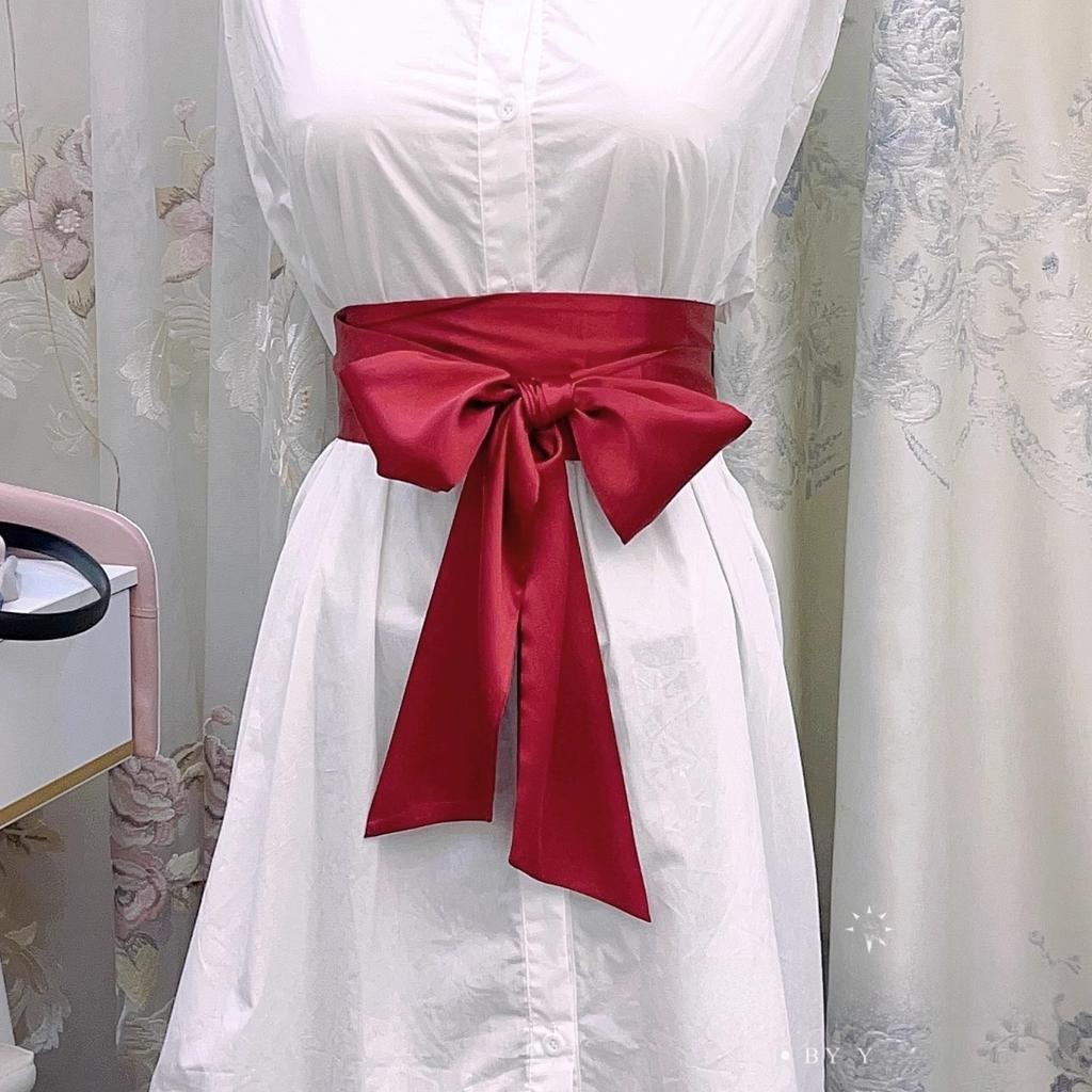 Ethnic Style Satin Ribbon Belt Adjustable Wide Waistband Lace Up Waistband Dress