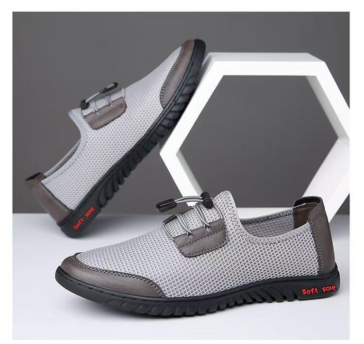 

Summer breathable mesh leather shoes low-top soft-soled men s casual shoes comfortable and trendy mesh shoes one-pedal lazy shoes 44