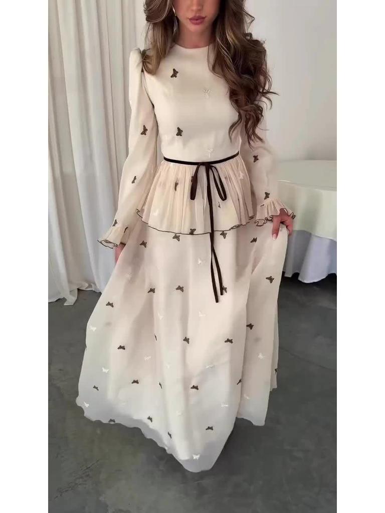 2025 Spring Socialite Flowy Long Sleeve Silky Dress for Women