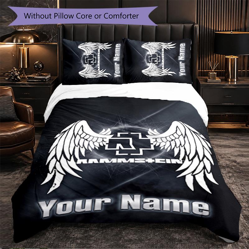 Rammstein Customized Name Text Bedding Set, 1 Duvet Cover & 2 Pillowcases Personalized Bedroom Gift