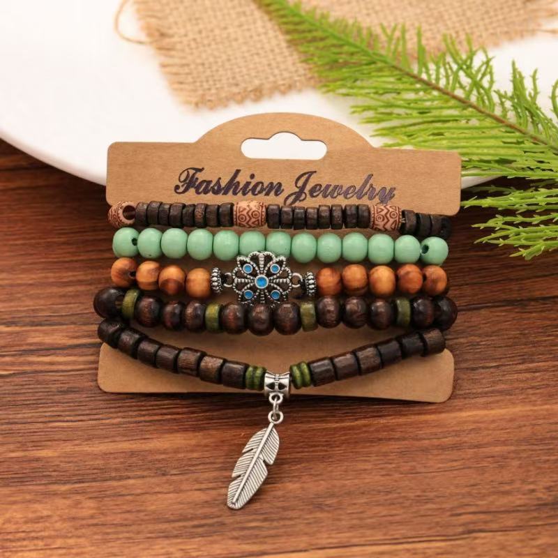 Bohemian Coconut Shell Wood Beads Beaded Soft Pottery Pearl Stone Leather Men's and Women's Bracelets Bracelets