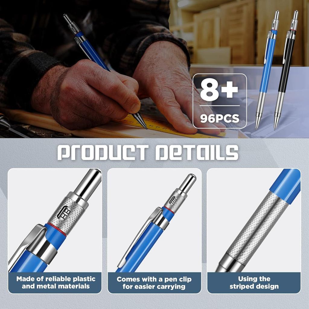 Zhehao 8 Pcs Welders Pencil with 96 Pcs 2 mm Silver Round Refills Construction Mechanical Pencil Metal Welding Markers with Built in Sharpener for