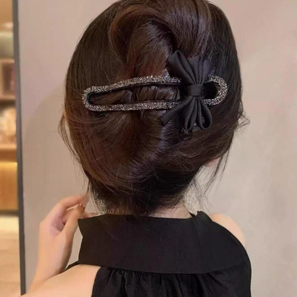 Hair Ornament Large Duckbill Hair Clip Duckbill Clip No Irritation Straight Clip Rhinestones Pearls Bow Back of Head