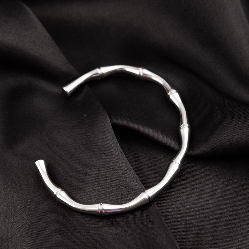 

Открытый браслет из титановой стали в бамбуковом стиле: Женский ретро минималистичный браслет универсального холодного тона