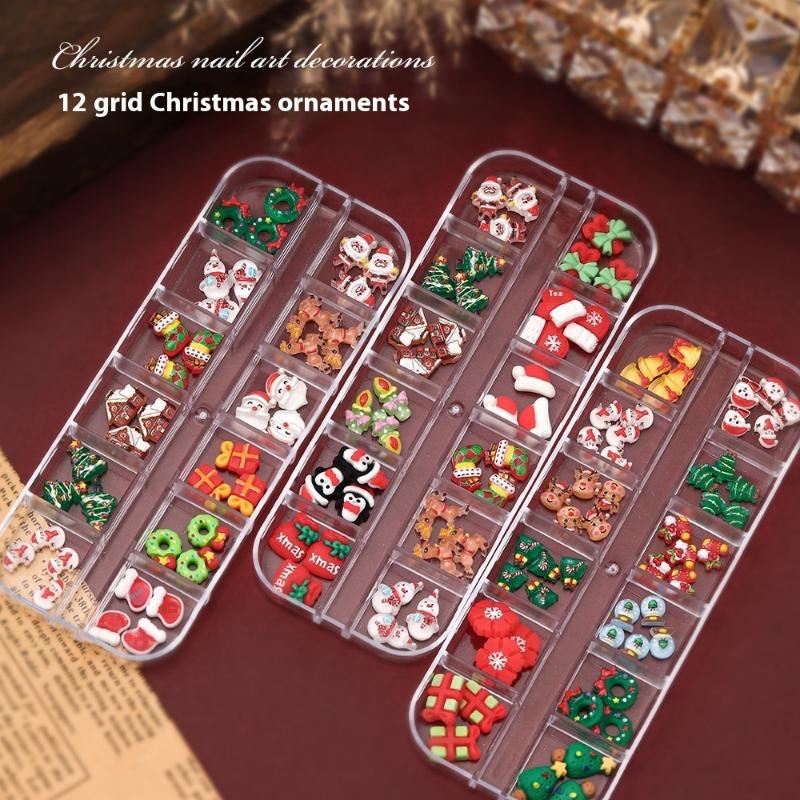 12 Grids Nail Enhancement Christmas Style Milu Deer Snowflake Nail Decoration Nail Charm Diy Manicure Tools