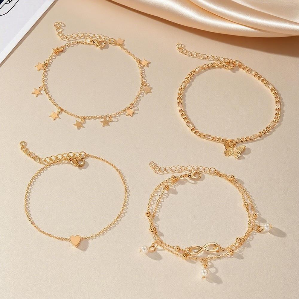 Butterfly Star Heart shaped Pendant Ankle Set Bohemian Vintage Pearl Pendant Foot Bracelet Beach Women's Zircon