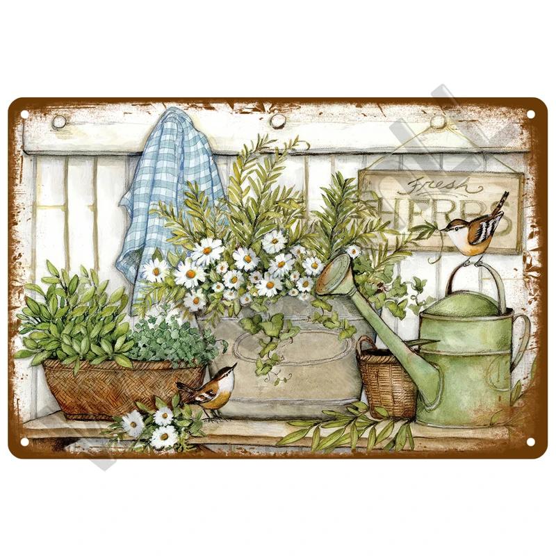 Retro Flowers Bird Metal Sign Garden Decorations Wall Art Mural Vintage Tin Sign Home Plate Room Decor Garden Painting Gift F