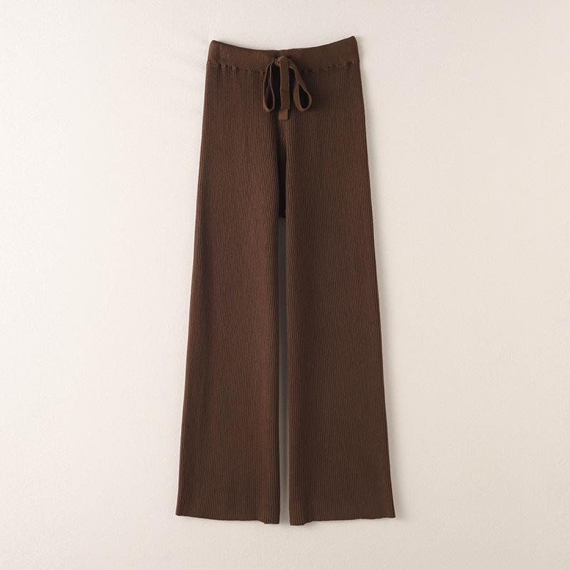 

Women s Thick Knit High-Waisted Wide-Leg Pants - Petite Floor-Length, Elastic Drape, Casual Base Layer S