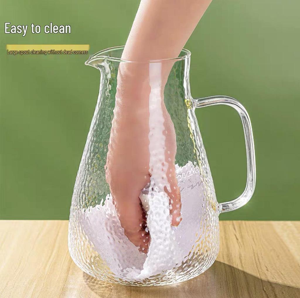 Green Apple Heat-Resistant Glass Kettle with Hammered Pattern for Tea, Juice, and Milk