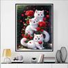 White Cat and Flowers Diamond Painting Set, 5D DIY Full Diamond Gemstone Cross-stitch Painting, Decorative Wall Mural Ornaments