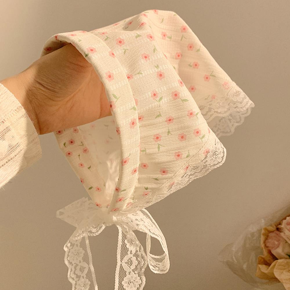 Korean Bowknot Hair Scarf Triangle Blue Neck Scarf Soft Hair Wrap Pastoral Style Hair Bandanas for Women Girls Hair Accesories