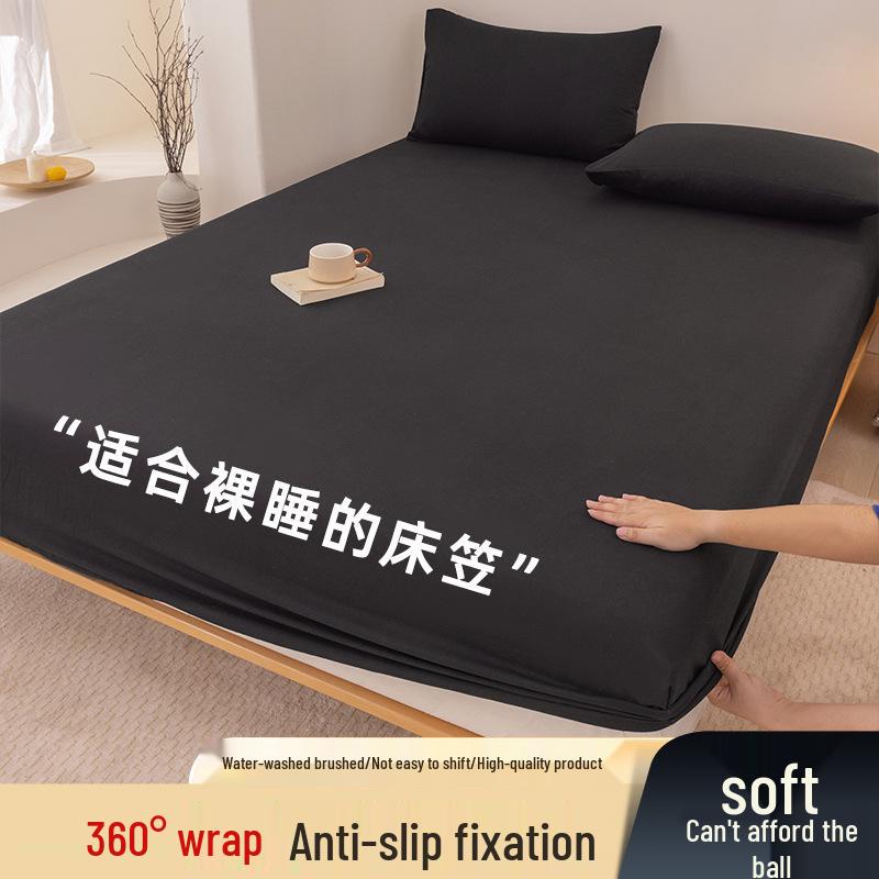 High-Quality Washed Cotton Solid Color Fitted Sheet with Pillowcase, Bedspread, and Dustproof Bed Cover