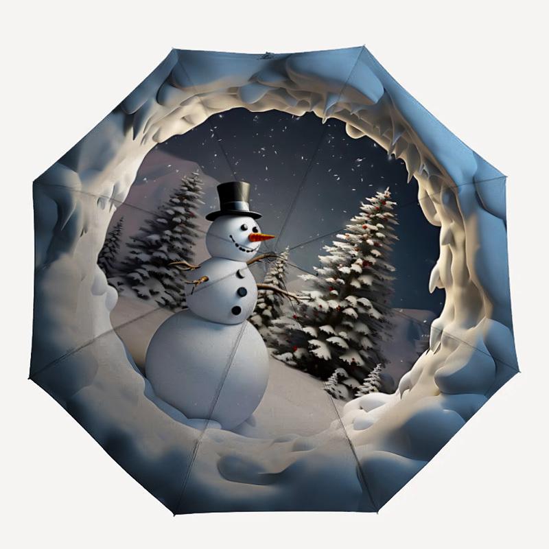 

1pc Snowman Winter Scene Folding Umbrella, Durable, Suitable for Outdoor Activities or Rain, Suitable for Commuting yy251027085
